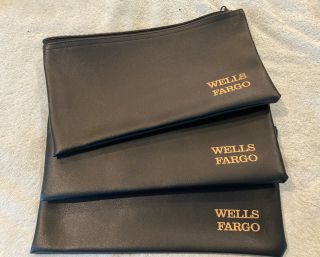 Vtg (set Of 3) Wells Fargo Bank Money Deposit Bag W/ Zippers