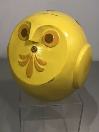 Fitz And Floyd Ff Japan Yellow Retro Ceramic Owl Coin Bank Vintage 1960s 6x5x5”