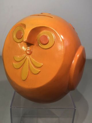 Fitz And Floyd Ff Japan Orange Retro Ceramic Owl Coin Bank Vintage 1960s 6x5x5”