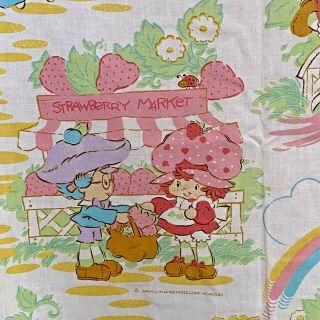 Vintage Strawberry Shortcake Twin Fitted Flat Sheets 1980 American Greetings