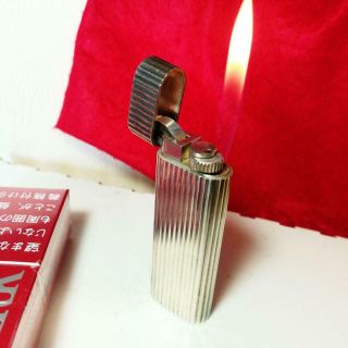 Cartier Gas Lighter Silver Stripe Writer Only Good Ignition,  No Gas Leak