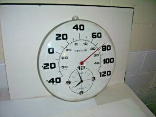 Vintage Tru Temp Jumbo Dial Thermometer And Clock,  Tca,  19 " Diameter