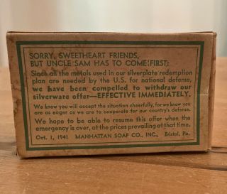 Vintage 1941 World War 2 Sweetheart Soap In Pkg With Historical Mention (nos)