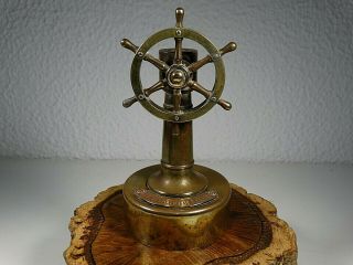 Vintage Figural Brass Nauticall Ship Wheel Cigar Cutter Cruise Ship Europa