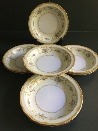 Noritake Vintage “lotus” Pattern Set (8) Soup Plates - Gold Rim