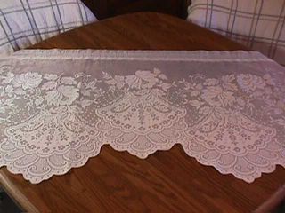 Vintage Ivory Floral Lace Valance Scalloped Curtain Roses & Fans 72 " Wide