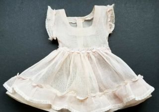 Vintage Pink Ogandy Doll Dress With Ruffled Skirt& Fancy Trim Fits20 22 " Dolls