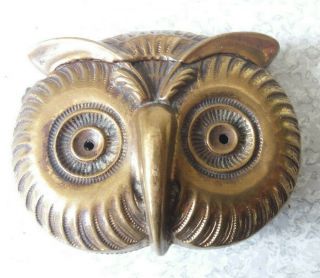 Lovely Antique / Vintage Brass Owl Vesta / Match Case - 2 1/4 X 1 3/4 Inch