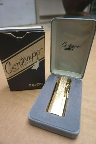 Vintage Zippo Lighter Contempo 1413 Burnished Gold W Boxes