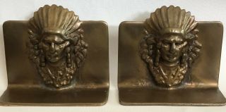 Vtg Brass Bronze Indian Chief Bookends
