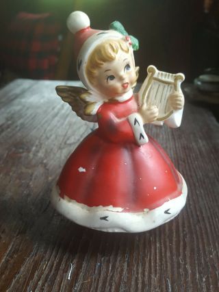 Vintage - Napcoware Japan Christmas Girl Angel Figurine Music Box Playing Harp