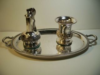 Ronson Antique Silverplate Decanter Table Lighter Set