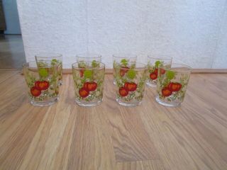 Set Of 8 Vintage Arcoroc France Spice Of Life Vegetable Garden 3 1/2 " Tall Glass