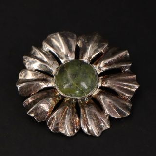 Vtg Sterling Silver - Serpentine Stone Flower Floral Pendant Brooch Pin - 15g