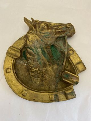 Vintage Antique Cast Brass Horse Cigar Ashtray