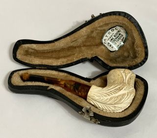 Vintage Paykoc Carved Meerschaum Estate Tobacco Pipe W Fitted Case