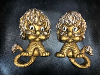 Homco Gold Lion Wall Plaques Set Of 2 Vintage 1970s