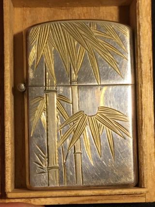 Vintage & Rare Sterling Silver Gold Wash Lighter Bamboo With Zippo Insert