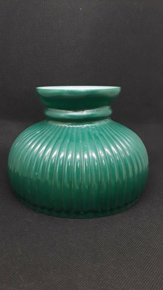 Vintage Green Glass Student Oil Lamp Shade Ribbed Hurricane 6” Fitter