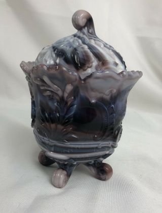 Vintage Covered Pedestal Purple Slag Glass Compote/candy Dish Rare (6)