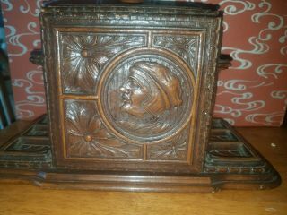 Vintage Humidor Black Forest German Wood Carved Kings Face Tobacco Pipe