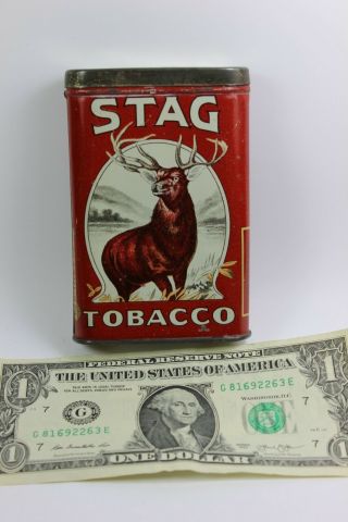Vintage Stag 4 1/2 " Tall Vertical Pocket Tobacco Tin Advertising