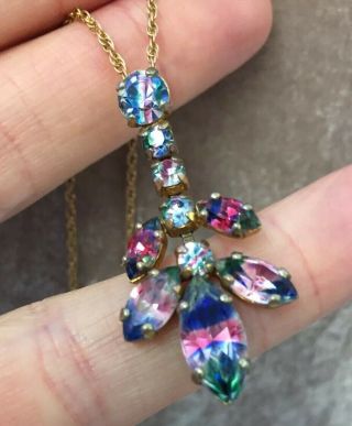 Vintage Jewellery Gorgeous Iris Rainbow Glass Pendant With Chain