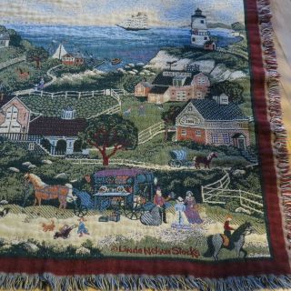 Vintage Seaside Town Light House Tapestry Throw GOODWIN WEAVERS,  70  X 49 