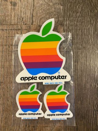 Vintage Apple Computer Rainbow Logo/decal Set Of 3,  Old Stock,  Apple