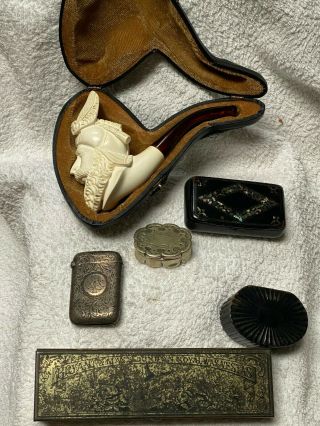 Antique Snuff Boxes,  Vestas And Meerschaum Pipe
