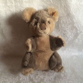 Vtg Steiff Koala Bear Fur Plush 27cm/11 " 1986 - 89 Id Button & Tag Euc