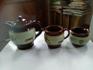 Set 3 Vintage Bourne Denby Derby England Teapot,  Creamer,  Sugar Bowl 1940 