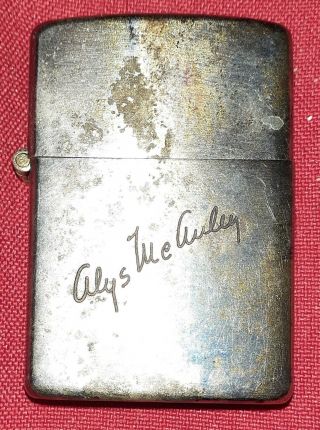 Vintage 1937 - 50 3 Barrel Engraved Zippo Lighter,  14 Holes - Pat 2032695,  Patina