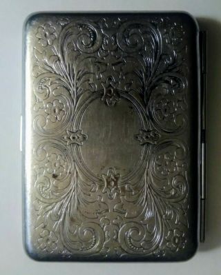 Vintage Silver - Tone Cigarette Case With Floral Design (7.  5 " W×10 " L)