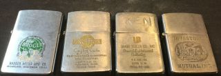 4 Vintage Zippo Lighters - 1960’s Union Boiler Mutual Inc.  Coupling Co.  Meter Mfg