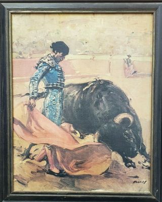 Vintage Matador Toreador Bullfighter Canvas Art Print 22 " X 28 " Framed 1960s