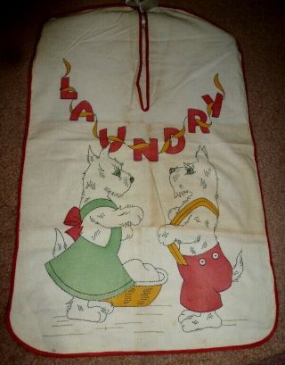 Vintage " Girl & Boy " Dog Laundry - Clothespin Holder Bag - 27 " X 17 "