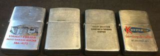 4 Pc.  Vintage Zippo Lighter 1950’s - Patio Garage Finishing Co.  Adv.  Specialists,