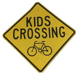 Kids Crossing Street Sign 24”x24” Vintage Yellow Road Highway Sign Man Cave