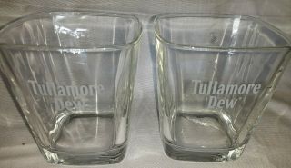 Rare Vintage Tullamore Dew Irish Whiskey Heavy Square Set Of Two Rocks Glasses