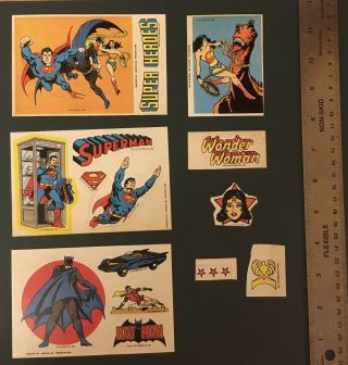 Vintage Stickers Heroes Superman Batman Robin Wonder Woman Dc Comics Inc