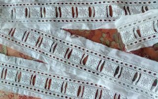 2.  5 " Antique Slotted Embroidered Lace Trim Vintage 1,  Yd For Silk Ribbon Thru