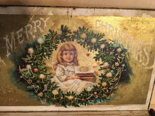 A Merry Christmas Cigar Box W/ Child In A Wreath