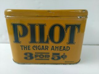 Rare Antique Vintage Pilot Cigar Humidor Tobacco Tin 3 For 5¢ Smoking Cigarette