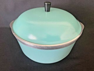 Vintage Turquoise Club Aluminum Large 4 Quart Dutch Oven Stock Pot With Lid Vgc