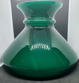 Vintage 8 " Wide Green Glass Student Lamp Shade White Glass Inside