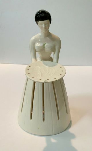 Rare Vintage Ceramic Lady Figurine With Serving Tray Napkin & Toothpick? Holder