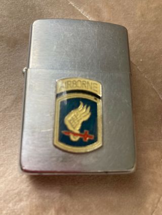 Vintage 1969 Brushed Chrome Zippo Lighter Vietnam Airborne Medallion