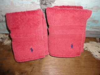 Vintage Ralph Lauren Polo Pony Red (2) Hand Towels 15x28 Made U.  S.  A.
