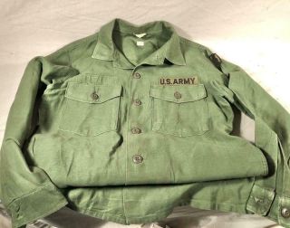 Vintage Us Army Od Green Shirt W/ 21st Support Command Patch Vietnam Era 1970s